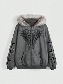 Women's Hooded Cardigan Jacket — Fur Collar Sweatshirt