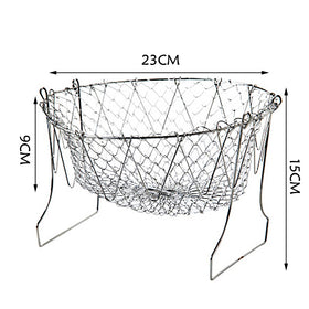 304 Stainless Steel Frying Basket Household Fries Fried Chicken Wings Retractable Folding Round Filter Mesh Leakage Draining Basket