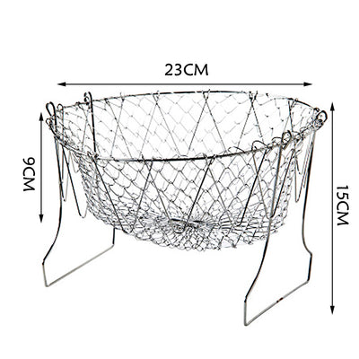 304 Stainless Steel Frying Basket Household Fries Fried Chicken Wings Retractable Folding Round Filter Mesh Leakage Draining Basket