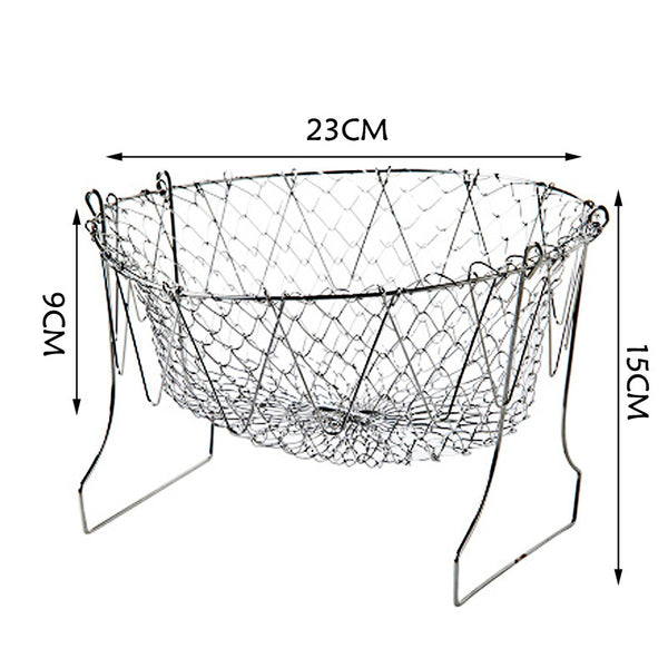 Stainless Steel Frying Basket — Foldable Draining Mesh