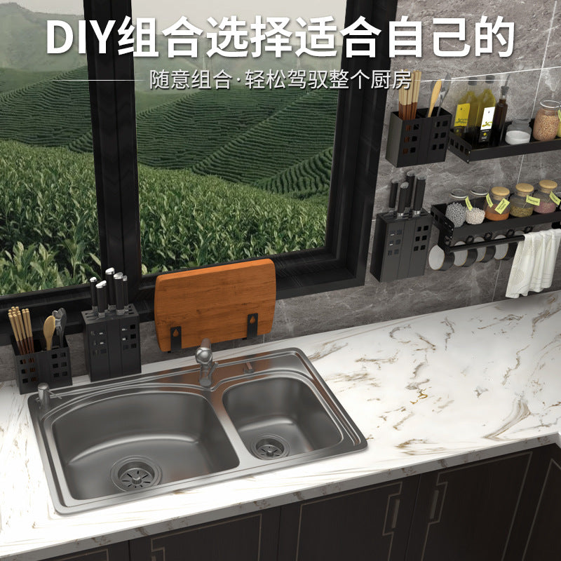 Kitchen Storage Rack Free Perforated Kitchen Racks Wall-mounted Spice Rack Storage Rack Knife Holder Chopstick Tube Rack