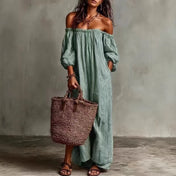 Spring And Summer Women's Striped Off-Shoulder Long Dress