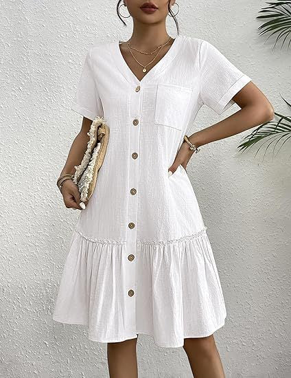 Women's Short-Sleeve Dress — Ruffled Hem