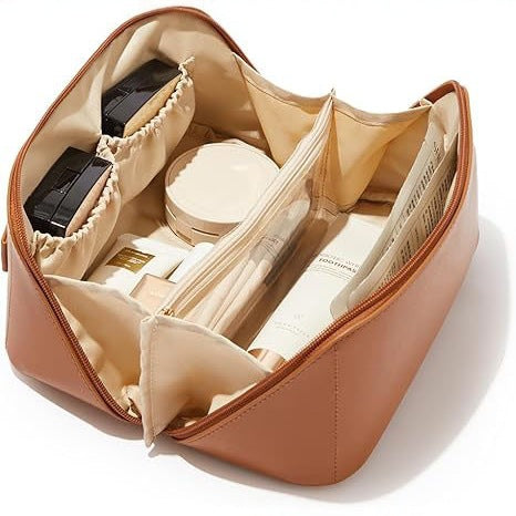 Travel Cosmetic Bag,Ladies Large Capacity Makeup Bag,Waterproof Portable Pouch Flat Cosmetic Bag
