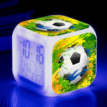 Football Pattern Alarm Clock — LED Color-Changing Square Clock