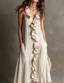 Women's V-Neck Ruffle Dress — Flared Silhouette