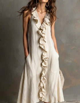 Women's V-Neck Ruffle Dress — Flared Silhouette