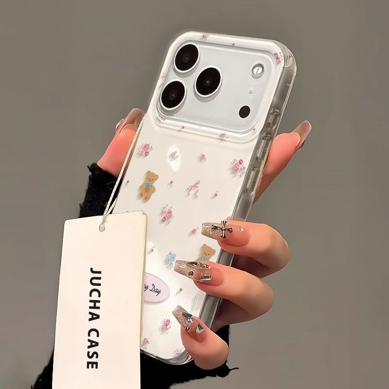 Floral Bear Case Suitable For Apple 17 Pro Max Phone Case 16 15 Pro 15 Cartoon 14 Cute 13 Hard Case 11