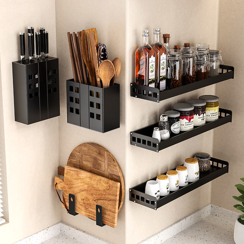 Kitchen Storage Rack Free Perforated Kitchen Racks Wall-mounted Spice Rack Storage Rack Knife Holder Chopstick Tube Rack