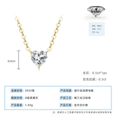 Niche High-End Heart-Shaped Moissanite S925 Sterling Silver Necklace For Women, Fashionable Design Pendant, Clavicle Chain, Gift Wholesale