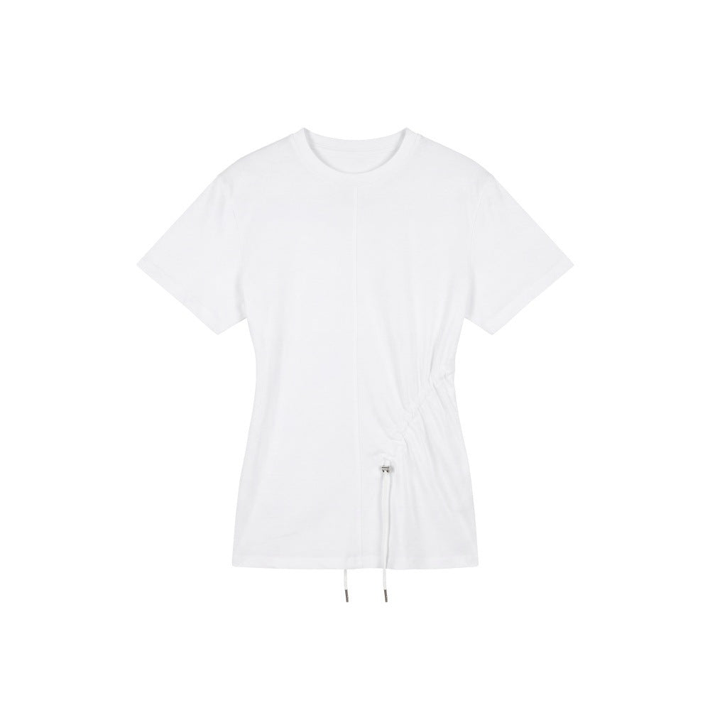Women's Drawstring T-Shirt — Pleated Slim Fit