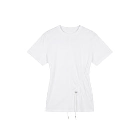 Cotton Round Neck Pullover Short-Sleeve Women's T-Shirt With Drawstring, High-End Design, Pleated, Slim-Fit Top