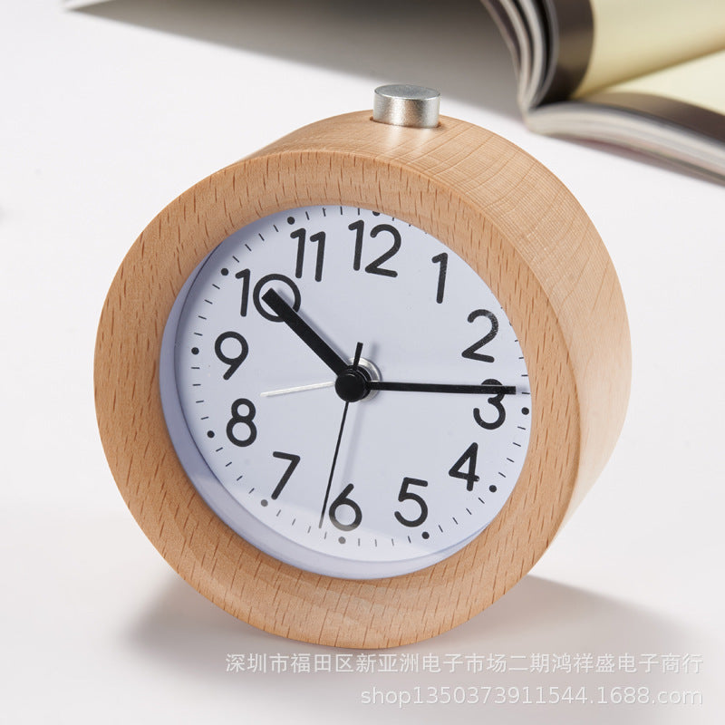 Solid Wood Pointer Small Alarm Clock Silent Meter Student Bedside Snooze Clock Luminous Retro Small Clock Wholesale Gift Fashion