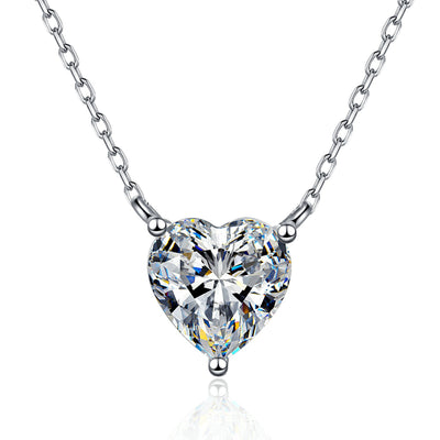 Cross-Border Hot-Selling Moissanite S925 Sterling Silver Necklace Women's Fashion Simple Accessible Luxury Korean Heart-Shaped Moissanite Necklace