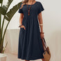 Women's Short-Sleeve Cotton Dress — Pleated with Pocket