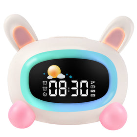Cartoon Rabbit Sleep Training Clock Children's Fun Colorful Night Light White Noise Sleeping Clock Morning Wake Up Children's Alarm Clock