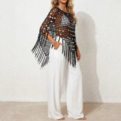 Bohemian Style Tassel Shawl European And American Cross-Border Fashion Handmade Sequin Cape Two-Way Wear Hand-Crocheted Triangle Scarf