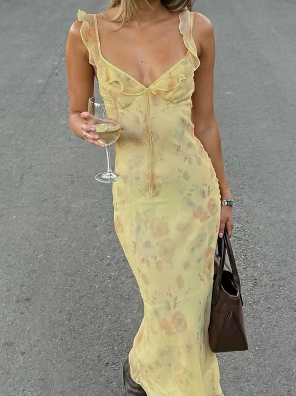 Women's Retro Print Suspender Dress — Slim-Fit Vacation Style