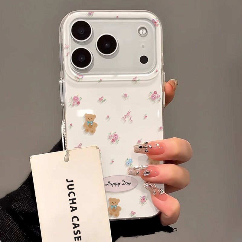 Floral Bear Case Suitable For Apple 17 Pro Max Phone Case 16 15 Pro 15 Cartoon 14 Cute 13 Hard Case 11