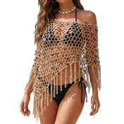 Bohemian Style Tassel Shawl European And American Cross-Border Fashion Handmade Sequin Cape Two-Way Wear Hand-Crocheted Triangle Scarf