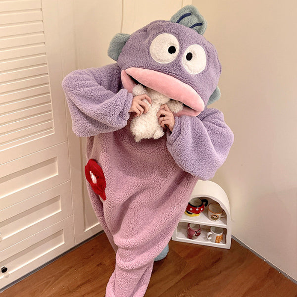 Cartoon Fish One-Piece Pajamas — Coral Fleece Winter Loungewear