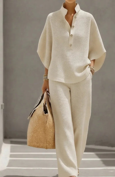 Polyester Waffle Casual Women's Clothing Set
