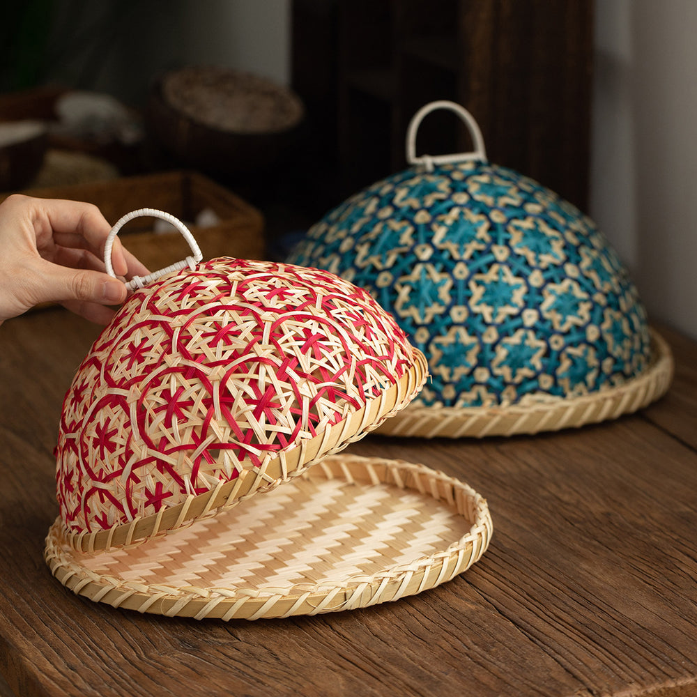Rattan Woven Fruit Basket — Insect-Proof Table Cover