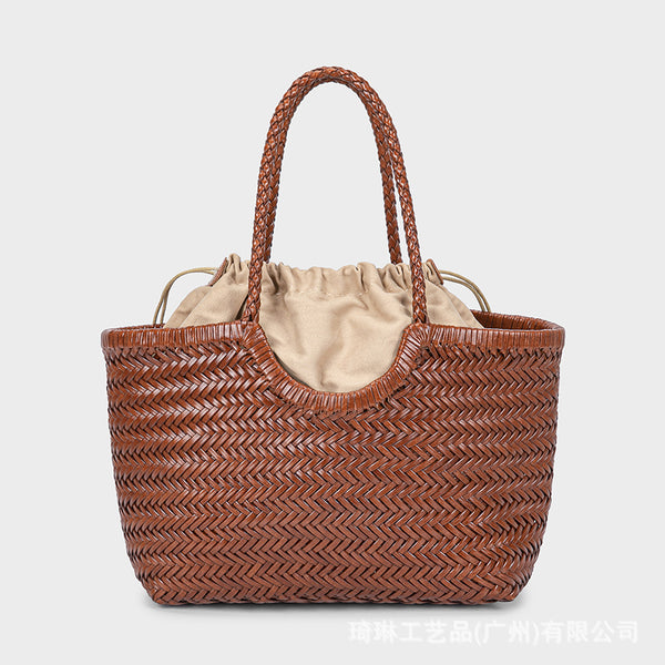 Women's Woven Leather Basket Bag — Vintage Shoulder Bag