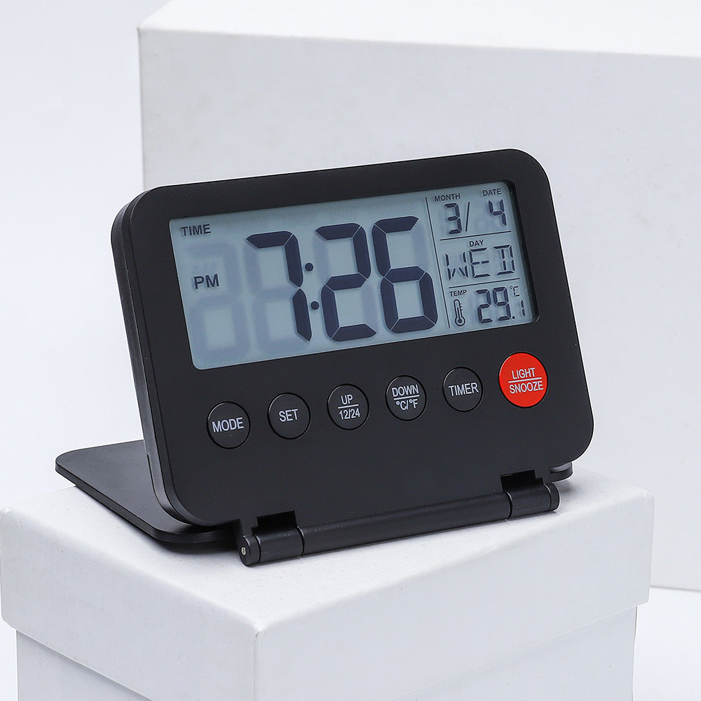 Ultra-Thin Flip Travel Alarm Clock — Multi-Function with Light