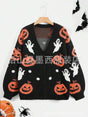Women's Pumpkin Print Knit Cardigan — V-Neck Sweater Coat