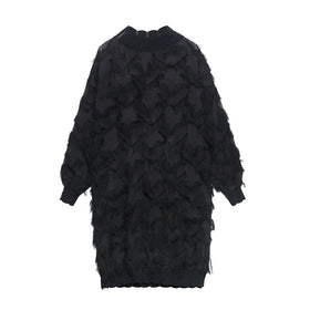 Polyester blend Collar Lace Dress Women's  Loose Slim Look-through Mesh Long-sleeved Flower Gown Dress