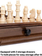Walnut Wood Chess Set — Double-Drawer Storage Board
