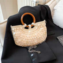 Handmade Shell Beach Bag — Wooden Handle Crossbody Bag