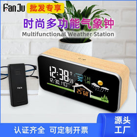 HD Color Screen Solid Wood Weather Clock RF Wireless Weather Forecast Clock 1005A Perpetual Calendar Wooden Clock Weather Station