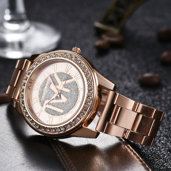 Gradient Roman Numeral Watch — Rhinestone Steel Band Quartz