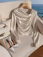 Women's Satin Blouse — Irregular Neckline, Summer Casual