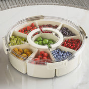 Nine-compartment Rotatable Kitchen Sealed Spice Storage Box With Handle Transparent Dried Fruit Snack Tray Refrigerator Fresh-keeping Box