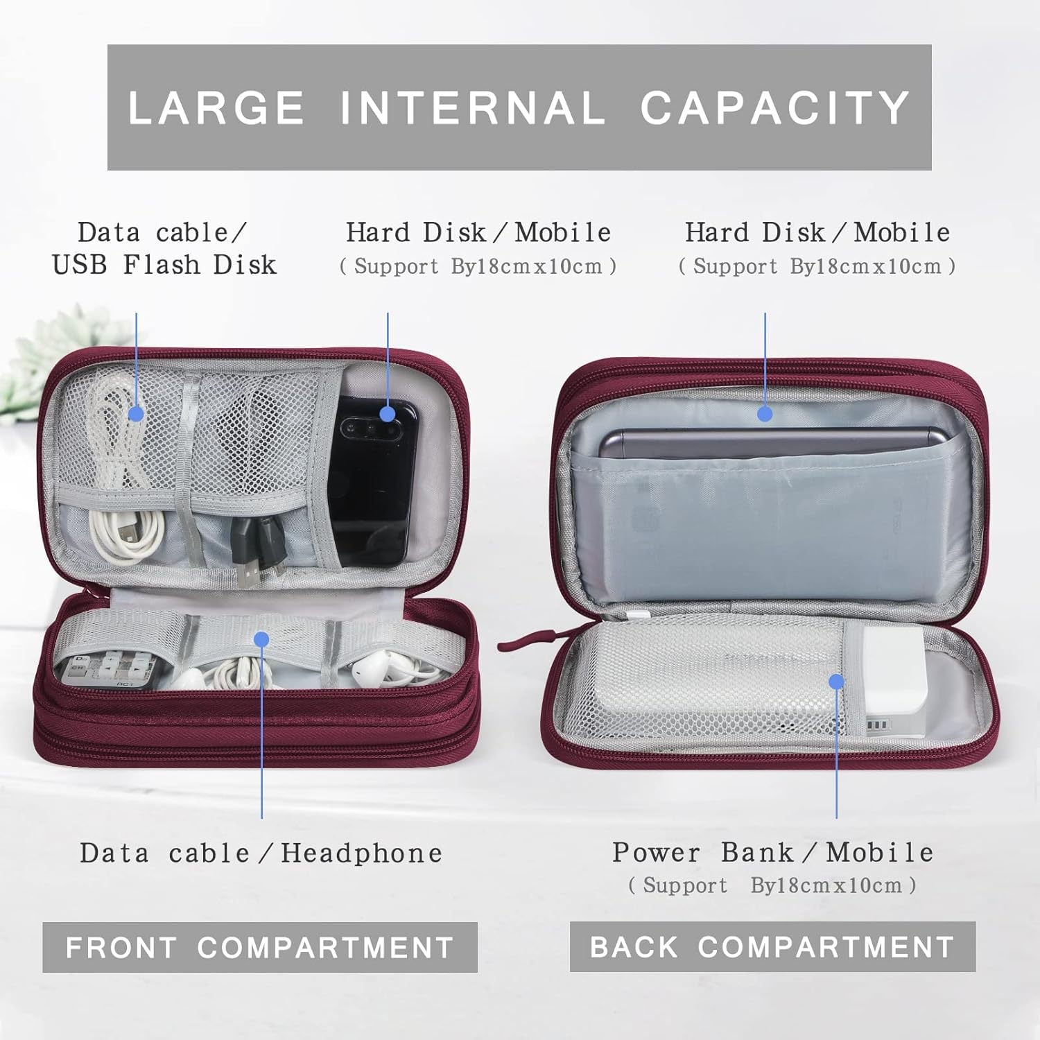 Custom Electronic Storage Bag Travel Cable Organizer Electronic Accessories Carrying Case Waterproof Double Layer Digital Pouch