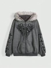 Women's Hooded Cardigan Jacket — Fur Collar Sweatshirt