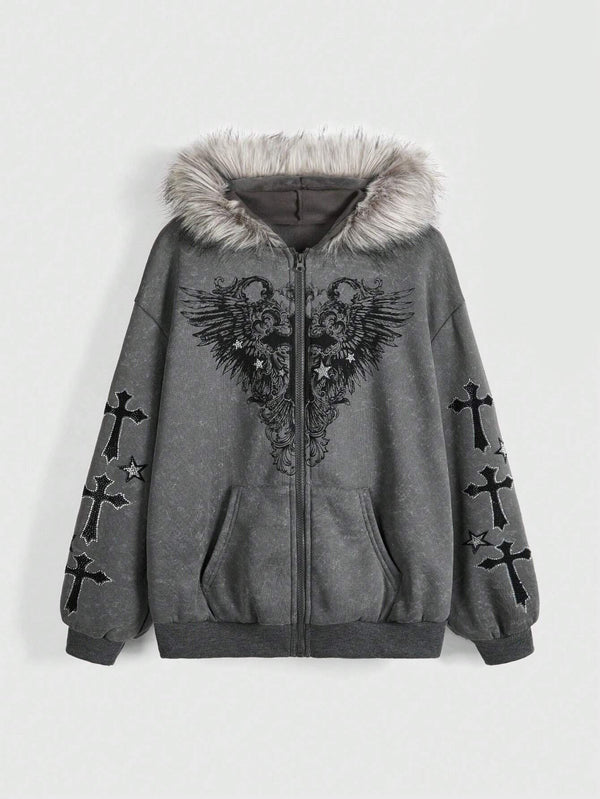 Women's Hooded Cardigan Jacket — Fur Collar Sweatshirt