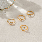 Dazan Various Styles Of Rings 18K Vacuum Electroplated Geometric Line Design Versatile Rings Light Luxury Zircon Rings