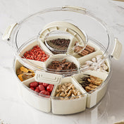 Nine-compartment Rotatable Kitchen Sealed Spice Storage Box With Handle Transparent Dried Fruit Snack Tray Refrigerator Fresh-keeping Box