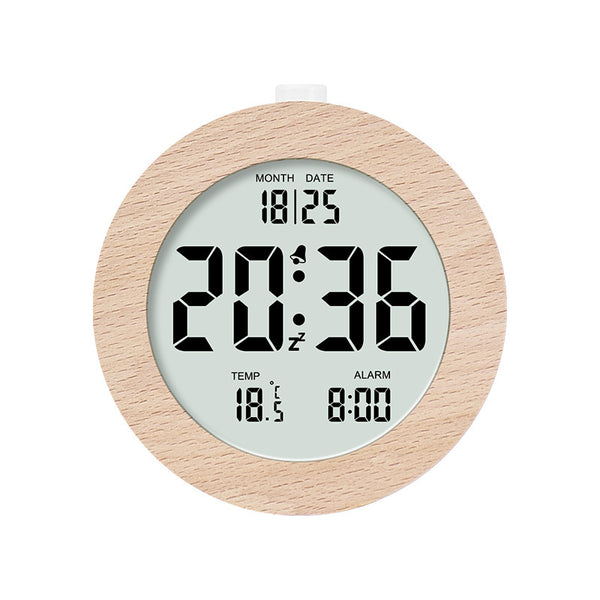 Nordic Solid Wood Alarm Clock — Multi-Function LCD Clock