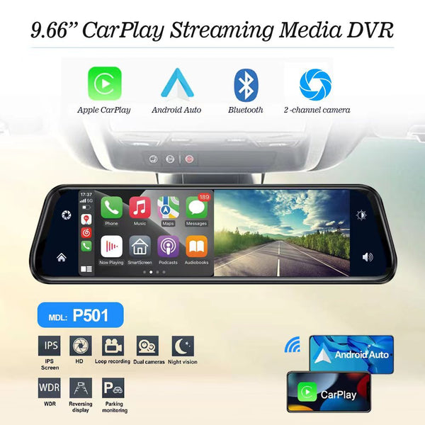 Smart Rearview Mirror Dash Cam — CarPlay & Android Auto Display