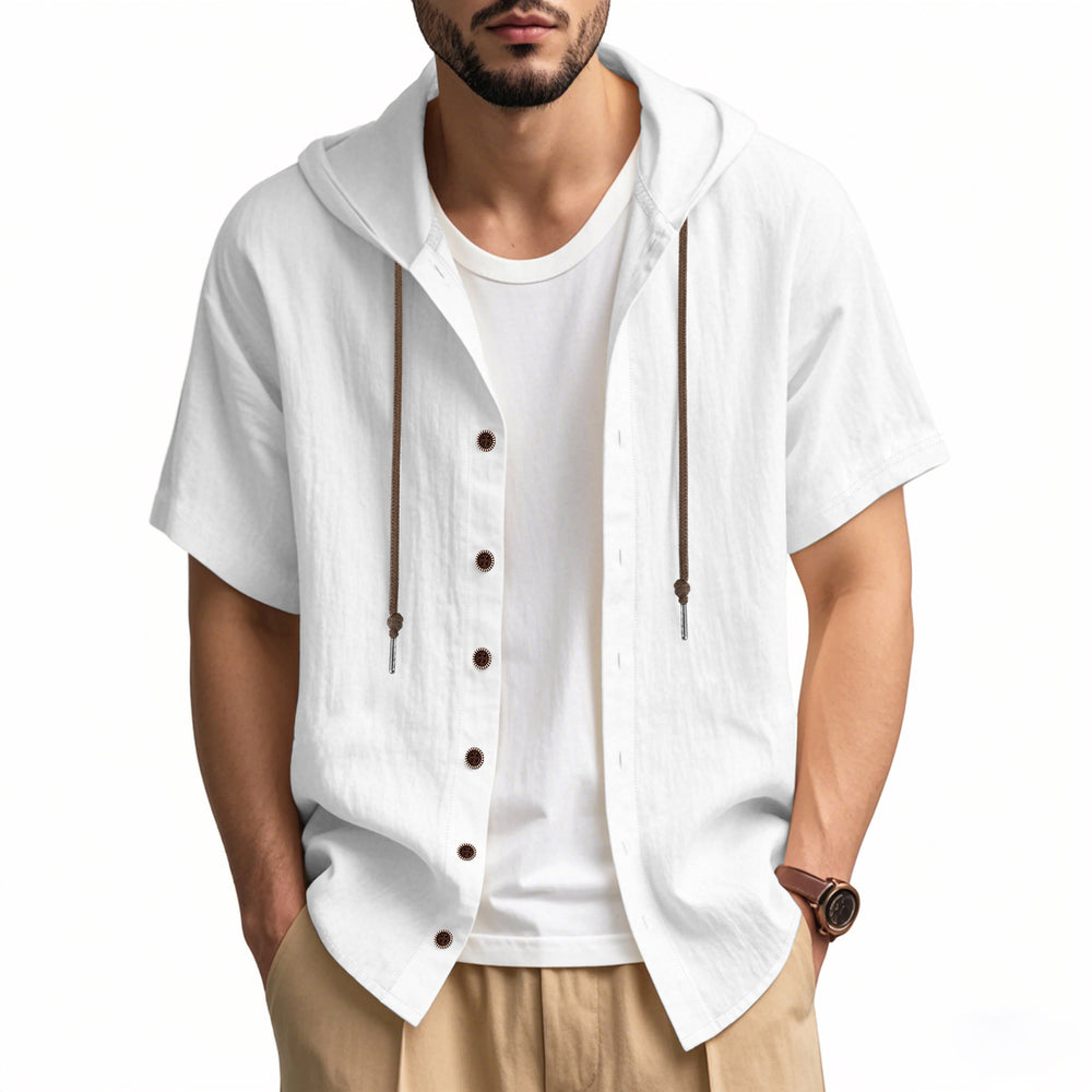 Men's Cotton-Linen Hooded Shirt — Breathable Short-Sleeve