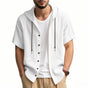 Men's Cotton-Linen Hooded Shirt — Breathable Short-Sleeve