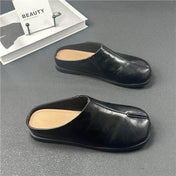 Women's Leather Split-Toe Slip-On Flats — Black