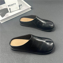 Women's Leather Split-Toe Slip-On Flats — Black
