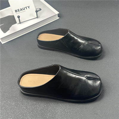 Genuine Leather Flat-soled Split-toe Half-slippers For Women 2026 Spring And Summer New Slip-on Lazy Versatile And Comfortable Black