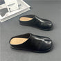 Women's Leather Split-Toe Slip-On Flats — Black